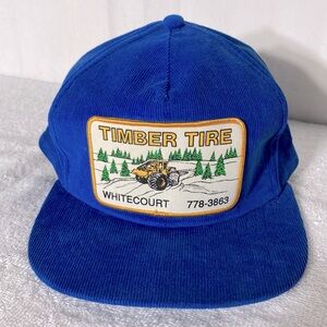 Vintage Blue Corduroy Timber Tire Snap Back Trucker Hat